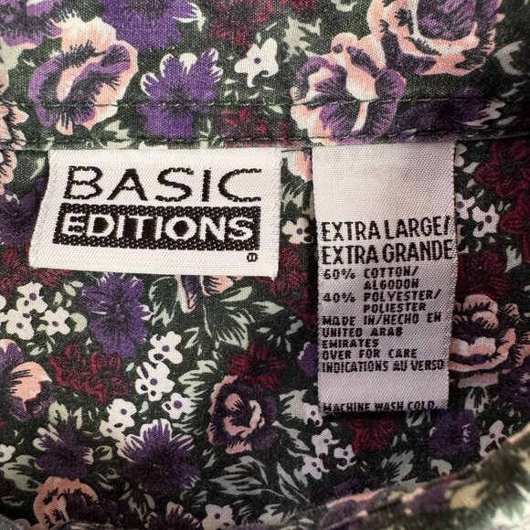 Vtg Basic Editions Micro Floral Shirt Womens XL Button‎ Up Cottage Core Coquette - Picture 5 of 6